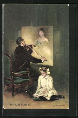 Bild des Verkufers fr Knstler-Ansichtskarte Clarence F. Underwood: Ihr Lieblingslied, verliebter Mann spielt seiner Liebsten ein Stndchen auf der Geige zum Verkauf von Bartko-Reher