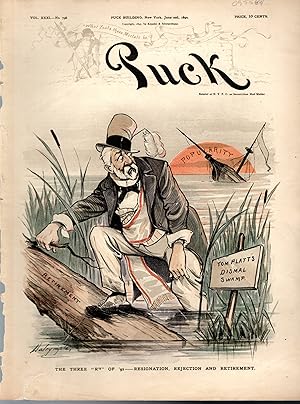 Image du vendeur pour ChromoLithograph: "The Three R's of '92--resigntin, Rejections and Retirement". from Puck Magazine, Ausust 3, 1892 mis en vente par Dorley House Books, Inc.