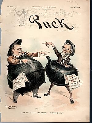 Imagen del vendedor de ChromoLithograph: "The Pot Calls the Kettle "Extravagant". from Puck Magazine, May 18, 1892 a la venta por Dorley House Books, Inc.