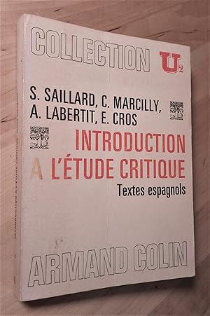 Imagen del vendedor de Introduction a l'tude critique. Textes espagnols a la venta por Llibres Bombeta