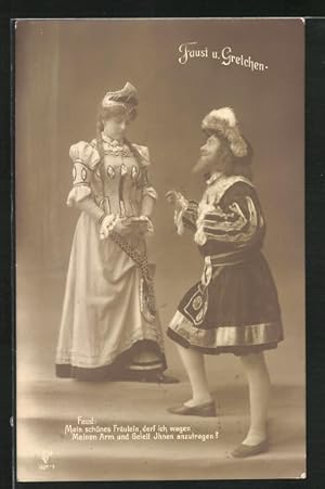 Image du vendeur pour Ansichtskarte Szene aus Goethes Faust, Faust bittet um die Hand von Gretchen mis en vente par Bartko-Reher
