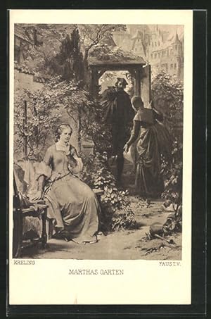 Bild des Verkufers fr Ansichtskarte Szene aus Goethes Faust, Marthas Garten zum Verkauf von Bartko-Reher
