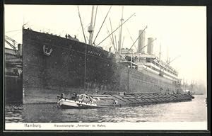 Postcard Hamburg, Riesendampfer Amerika im Hafen