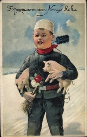 Ansichtskarte / Postkarte Glückwunsch Neujahr, Schornsteinfeger mit Schweinen