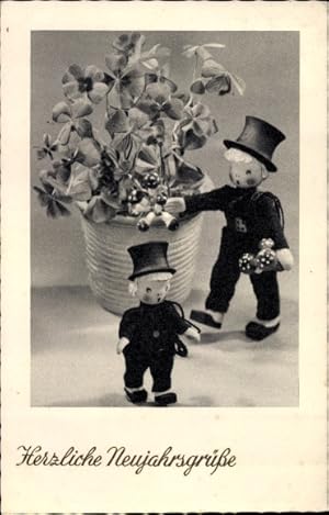 Ansichtskarte / Postkarte Glückwunsch Neujahr, Schornsteinfeger, Kleeblätter, Puppen