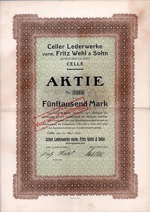Aktie über Fünftausend Mark. Celle, den 20. März 1923.