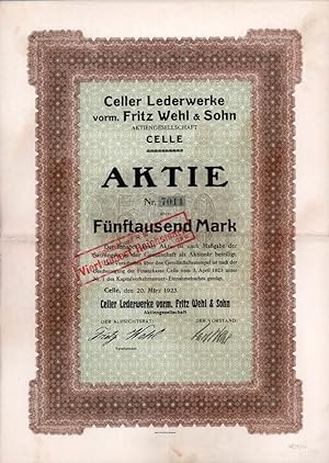 Aktie über Fünftausend Mark. Celle, den 20. März 1923.