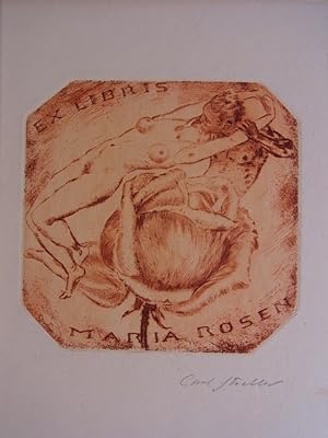 Imagen del vendedor de Erotisches Exlibris fr Maria Rosen. Motiv: Sich kssendes Akt-Paar mit groer Rose. Original-Radierung. Signiert a la venta por Antiquariat Weber