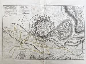 Plan de Fribourg en Brisgau. Original Kupferstich, teils koloriert. 1744