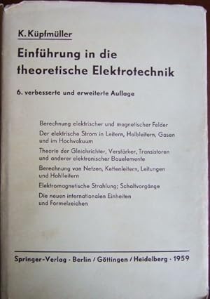 Bild des Verkufers fr Einfhrung in die theoretische Elektrotechnik. zum Verkauf von Antiquariat Blschke