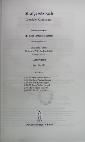 Immagine del venditore per Strafgesetzbuch; Leipziger Kommentar; Grokommentar; Bd. 3.,  61 bis 79b. venduto da books4less (Versandantiquariat Petra Gros GmbH & Co. KG)
