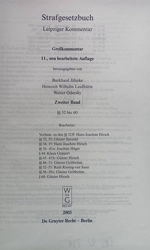 Immagine del venditore per Strafgesetzbuch; Leipziger Kommentar; Grokommentar; Bd. 2.,  32 bis 60. venduto da books4less (Versandantiquariat Petra Gros GmbH & Co. KG)
