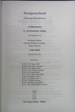 Seller image for Strafgesetzbuch; Leipziger Kommentar; Grokommentar. Bd. 8.,  302a bis 335a. for sale by books4less (Versandantiquariat Petra Gros GmbH & Co. KG)
