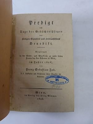 Bild des Verkufers fr [Sammelband] I.: F. S. Job: Predigt am Tage der Gedchtnifeyer des heiligen Erzvaters und Ordensstifters Benedikt. - II.: J. B. Kastner: Die heiligen Wanderungen in Beziehung auf unsere vorhabende Himmelsreise. - III. J. B. Kotz: Auch die Berge predigen. - IV.: C. Aumller: Festrede bei der kirchlichen Doppelfeier in Dankenfeld am VII. Sonntag nach Pfingsten, den 15. Juli 1855. - V. J. Wehrl: Predigten zur Feier der ersten heiligen Communion. - VI. A. Hfer: Predigt bei der Primiz-Feier des hochwrdigen Herrn Valentin Riedel. - VII: J. G: Dreer: Ueber die Leiden der Kirche in unseren Tagen. Fnf Oelbergs-Predigten. - VIII: J. Fuhlrott: Der Allerseelentag. Sieben Predigten gehalten auf dem Gottesacker. - IX: G. Engert: Rede zur Todes-Feier des am 9. Januar 1858 verlebten Hochwrdigsten Herrn Erzbischofes Bonifaz Kaspar v. Urban. - X.: J. Dennefeld: Freiheit, Gesetz, Ordnung, oder die Versuchungsgeschichte der Menschheit. - XI: D. B. Haneberg: Rede am Grabe Seiner Excellenz, des Herrn N zum Verkauf von Antiquariat Bookfarm