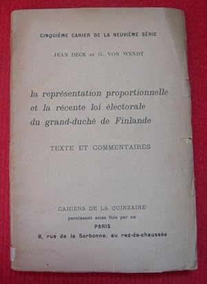 Seller image for La reprsentation proportionnelle et la rcente loi lectorale du grand-duch de Finlande - Les Cahiers de la Quinzaine Novembre 1907 for sale by Librairie Sedon