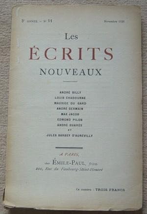 Bild des Verkufers fr Les Ecrits Nouveaux ? 3me anne n11 zum Verkauf von Librairie Sedon