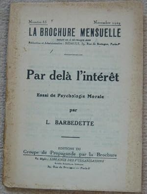 Par delà l'intérêt - essai de psychologie morale