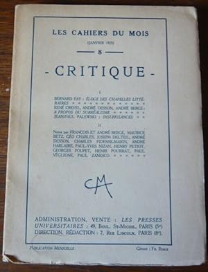 Critique - Les Cahiers du Mois n° 8