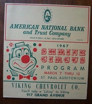 Imagen del vendedor de Programme de cirque de Shrine Circus au St. Paul Auditorium March 7 Thru 12 1967 a la venta por Librairie Sedon