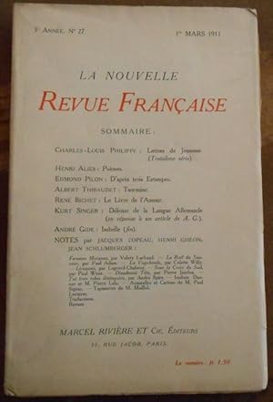 Bild des Verkufers fr La Nouvelle Revue Franaise n27 zum Verkauf von Librairie Sedon