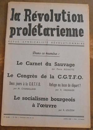 Seller image for La Rvolution Proltarienne ? revue bimensuelle syndicaliste rvolutionnaire for sale by Librairie Sedon