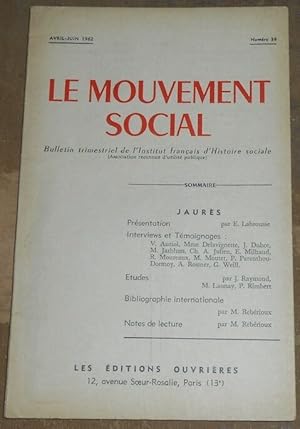 Seller image for Le Mouvement Social n39 - Jaurs for sale by Librairie Sedon