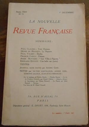 Seller image for La Nouvelle Revue Franaise n11 for sale by Librairie Sedon