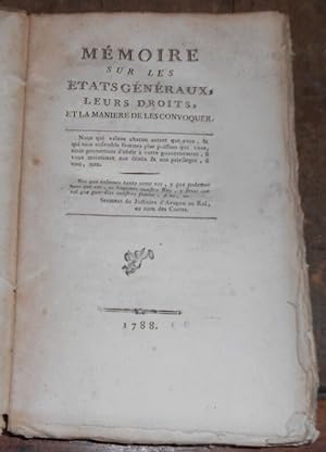 Seller image for Mmoire sur les Etats Gnraux leurs Droits et la Manire de les Convoquer for sale by Librairie Sedon