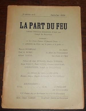 Seller image for La part du feu -3e srie n1 for sale by Librairie Sedon