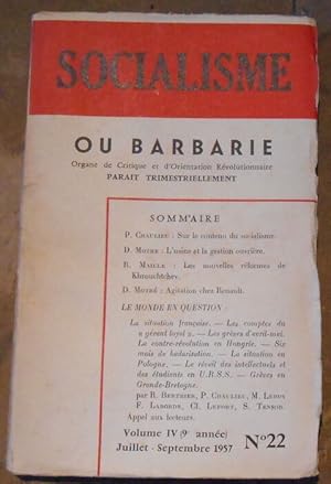 Seller image for Socialisme ou Barbarie n22 for sale by Librairie Sedon
