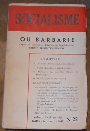 Image du vendeur pour Socialisme ou Barbarie n22 mis en vente par Librairie Sedon