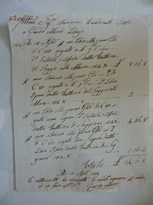 Conto Libraio Guido Mucci per la Nobile Signora Marianna Bandinelli, Siena 18 Aprile 1818