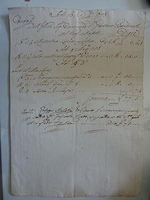 Documento Conto Sarto per il Marchese Gaetano Bandinelli 16 Gennaio 1798