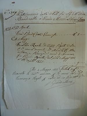 Documento Conto Libraio Guido Mucci per la Nobile Signora Anna Bandinelli, Siena 27 Aprile 1822