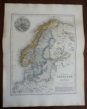 Kingdoms of Sweden & Norway Scandinavia Stockholm Oslo 1873 Ravenstein map