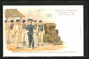Image du vendeur pour Lithographie Regiment Ingenier-Corps und Genie-Reg., Soldaten in historischen bayrischen Uniformen mis en vente par Bartko-Reher