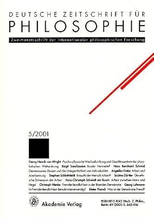 Image du vendeur pour Deutsche Zeitschrift fr Philosophie 48. Jg. 2001, Heft 5. Schwerpunkt: Arbeit u mis en vente par Die Buchgeister