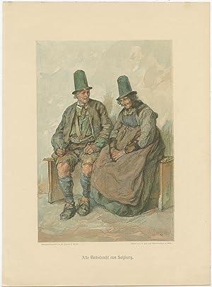 Antique Print of Costumes from Salzburg (c.1890)