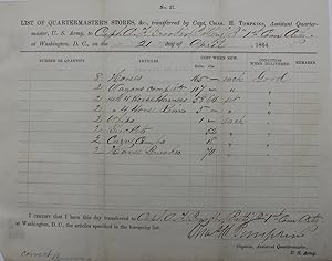 American Civil War. List of Quartermaster's Stores, &c. transferred by Capt.Chas. H. Tompkins, As...