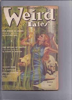 Bild des Verkufers fr Weird Tales Magazine ( Pulp ) / Volume 33 ( xxxiii ) # 3 March 1939 ( Quest of Iranon; Desert Dawn [poem]; Devils of Po Sung; House Where Time Stood Still, Return of Hastur, etc) zum Verkauf von Leonard Shoup