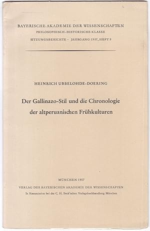 Seller image for Der Gallinazo-Stil und die Chronologie der alt-peruanischen Frhkulturen. for sale by Graphem. Kunst- und Buchantiquariat