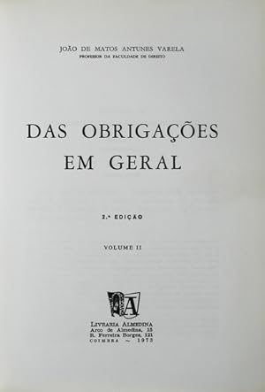Seller image for DAS OBRIGAES EM GERAL. [VOL. II, 1973] for sale by Livraria Castro e Silva