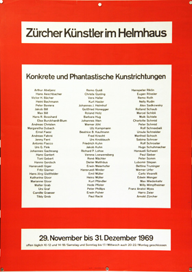 Plakat - Zürcher Künstler im Helmhaus. Konkrete und phantastische Kunstrichtungen. Linoldruck.