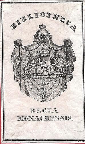 Exlibris. Bibliotheca Regia Monachensis (sic!). Lithographie. 19. Jhdt. Monogrammiert "W.S.".