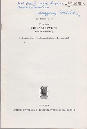 Willensfreiheit und rechtliche Ordnung. [Aus: Festschrift Fritz Schwind zum 65. Geburtstag]. Rech...