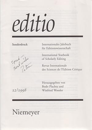 Immagine del venditore per A Resistance to Contemporary German Editorial Theory and Practice. [From: Editio, 12, 1998]. Internationales Jahrbuch fr Editionswissenschaft. venduto da Fundus-Online GbR Borkert Schwarz Zerfa