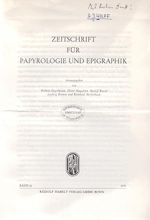 Immagine del venditore per Zum Betrieb der bibliotheke egkteseon. [Aus: Zeitschrift fr Papyrologie und Epigraphik, Bd. 22, 1976]. venduto da Fundus-Online GbR Borkert Schwarz Zerfa
