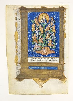 Bild des Verkufers fr FROM A BOOK OF HOURS IN LATIN, WITH A FULL-PAGE HAND-COLORED MINIATURE OF THE TREE OF JESSE zum Verkauf von Phillip J. Pirages Rare Books (ABAA)