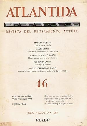 Seller image for ATLANTIDA. Revista del pensamiento actual. Vol. III. Nm. 16. Julio-Agosto 1965. for sale by Librera Torren de Rueda
