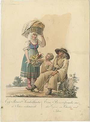 Antique Print of a Farmer's Family (c.1870)